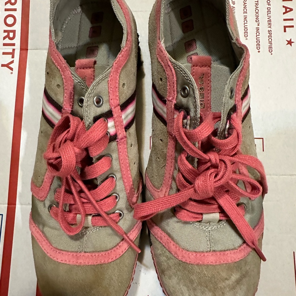 Diesel Pink and Tan Women's Sneakers
